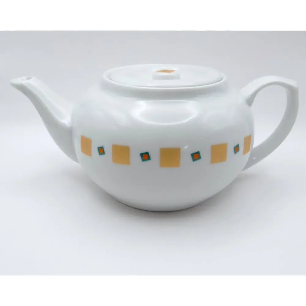 Vintage Liz Claiborne Delights to a Tea Teapot Gold Geometric Squares